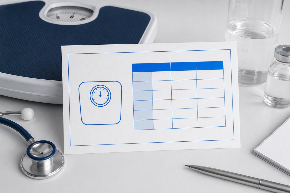 Weight scale and ivermectin dose table on Stromectol note card