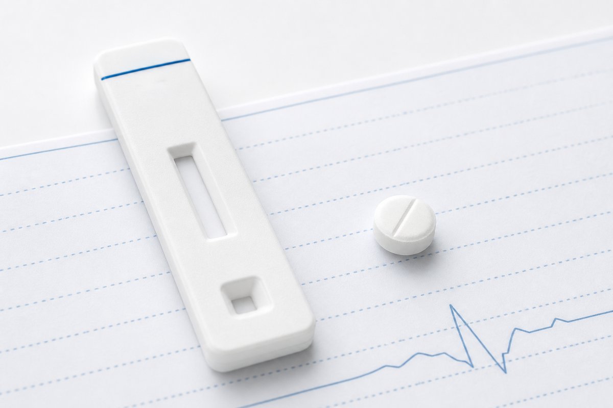 TSH lab result strip beside Synthroid tablet on monitoring note