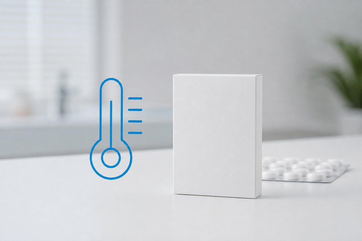 Thermometer icon beside Tadagra box debunking heat storage myths