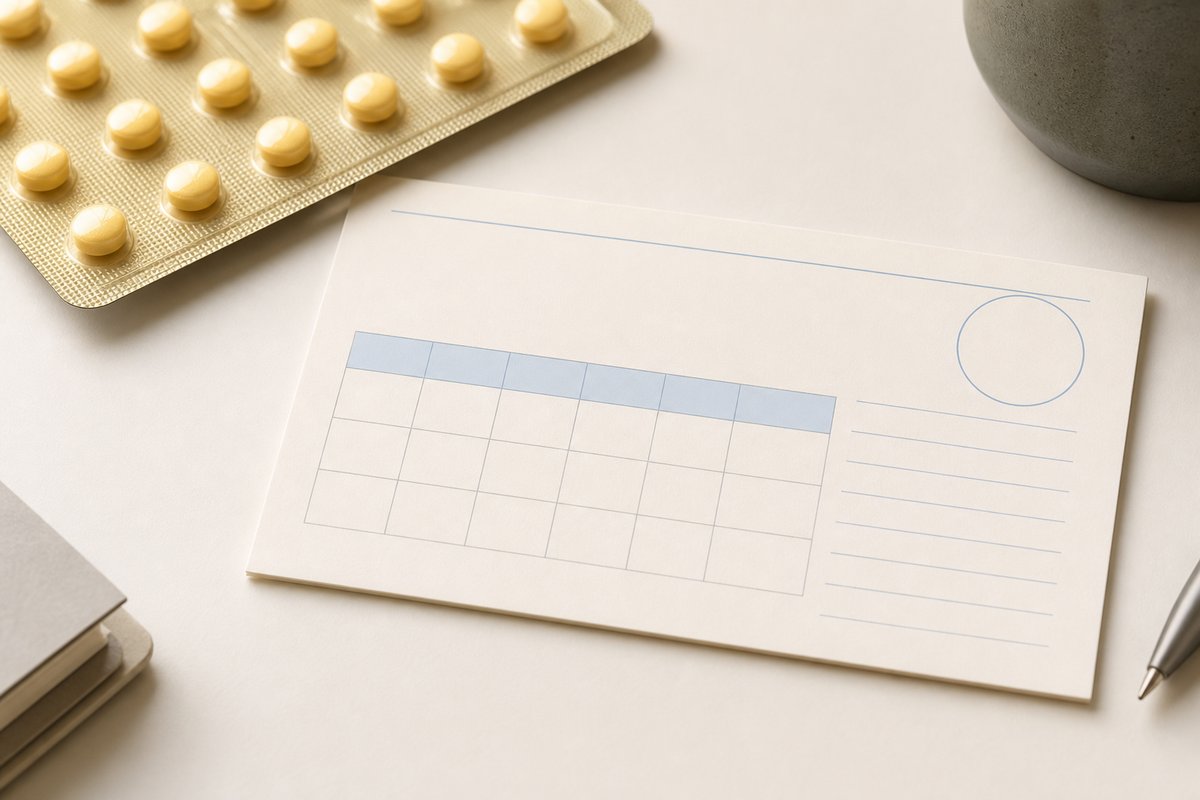 Calendar strip and tadalafil blister on brief note about weekend planning
